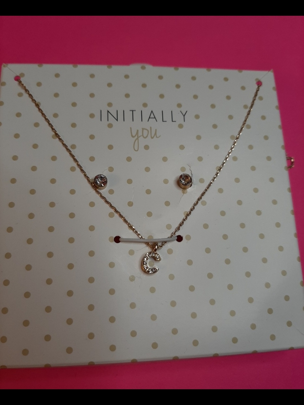 Gold Initial 'C' Necklace and Stud Earrings Set